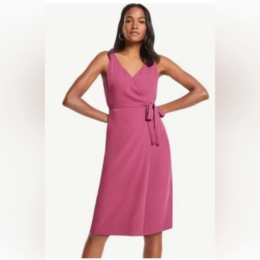 🌸 Ann Taylor Pink Faux Wrap V-Neck Sleeveless Dress – Size 4
